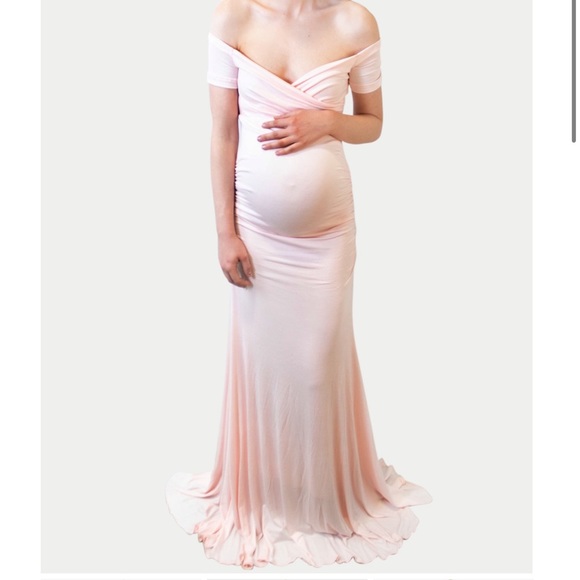 Sexy mama maternity off the shoulder sweetheart flare gown papaya coral pink - Picture 2 of 5